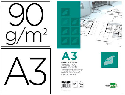 BLOCO DE PAPEL VEGETAL LIDERPAPEL COLADO 297X420MM 50 FOLHAS 90 GR