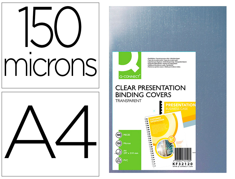 CAPA DE ENCADERNACAO Q-CONNECT PVC DIN A4 INCOLOR 150 MICRONS PACK DE 100 UNIDADES