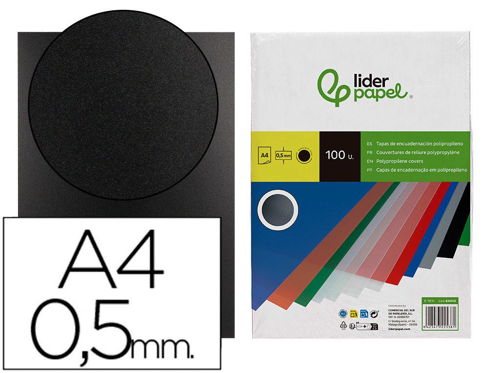 CAPA DE ENCADERNACAO LIDERPAPEL POLIPROPILENO DIN A4 0.5 MM PRETA PACK DE 100 UNIDADES