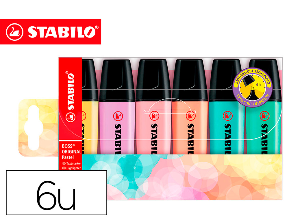 MARCADOR FLUORESCENTE STABILO BOSS 70 PASTEL ESTOJO DE 6 UNIDADES SORTIDAS