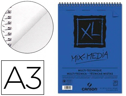 BLOCO DE DESENHO AGUARELA CANSON XL MIX MEDIA GRANO MEDIO DIN A3 MICROPERFURADO ESPIRAL 29,7X42CM 30 FOLHAS 300 GR