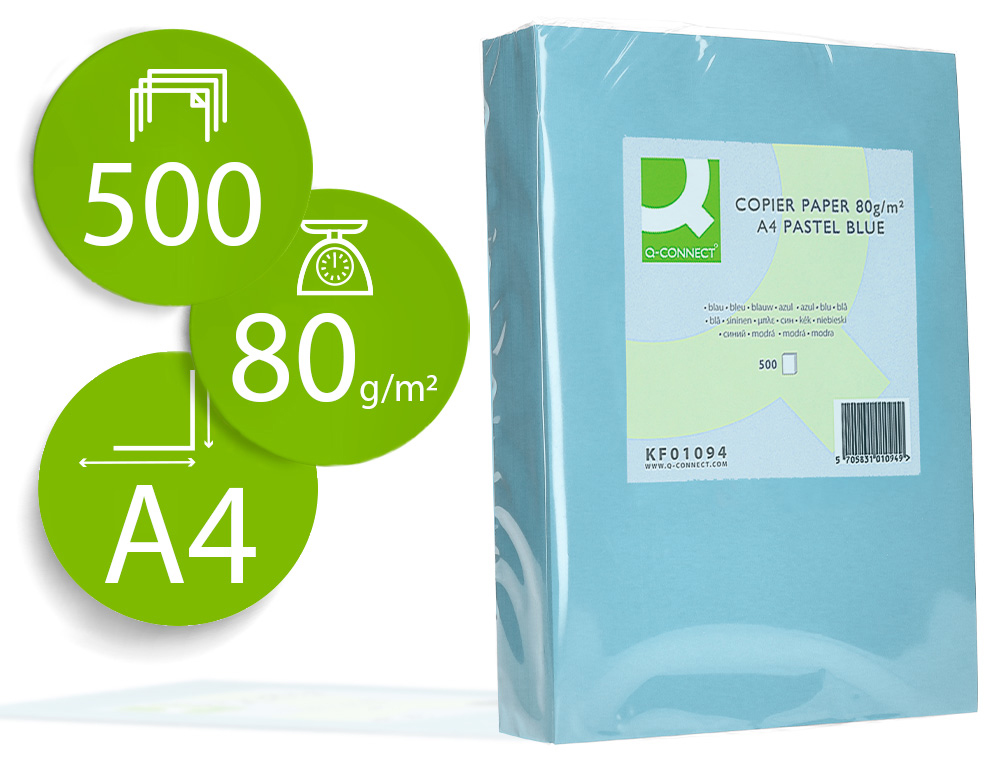 PAPEL DE COR Q-CONNECT DIN A4 80 GR AZUL EMBALAGEM DE 500 FOLHAS