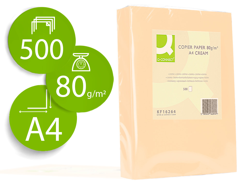 PAPEL DE COR Q-CONNECT DIN A4 80 GR CREME EMBALAGEM DE 500 FOLHAS