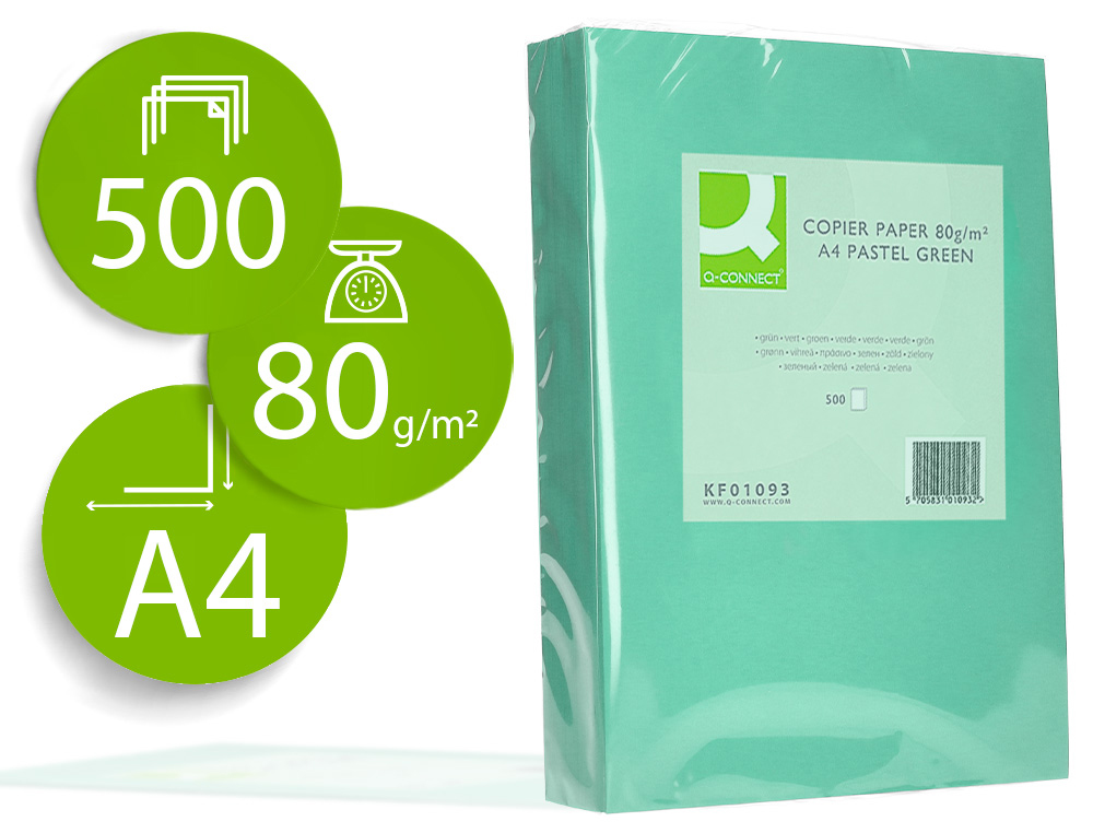 PAPEL DE COR Q-CONNECT DIN A4 80 GR VERDE EMBALAGEM DE 500 FOLHAS