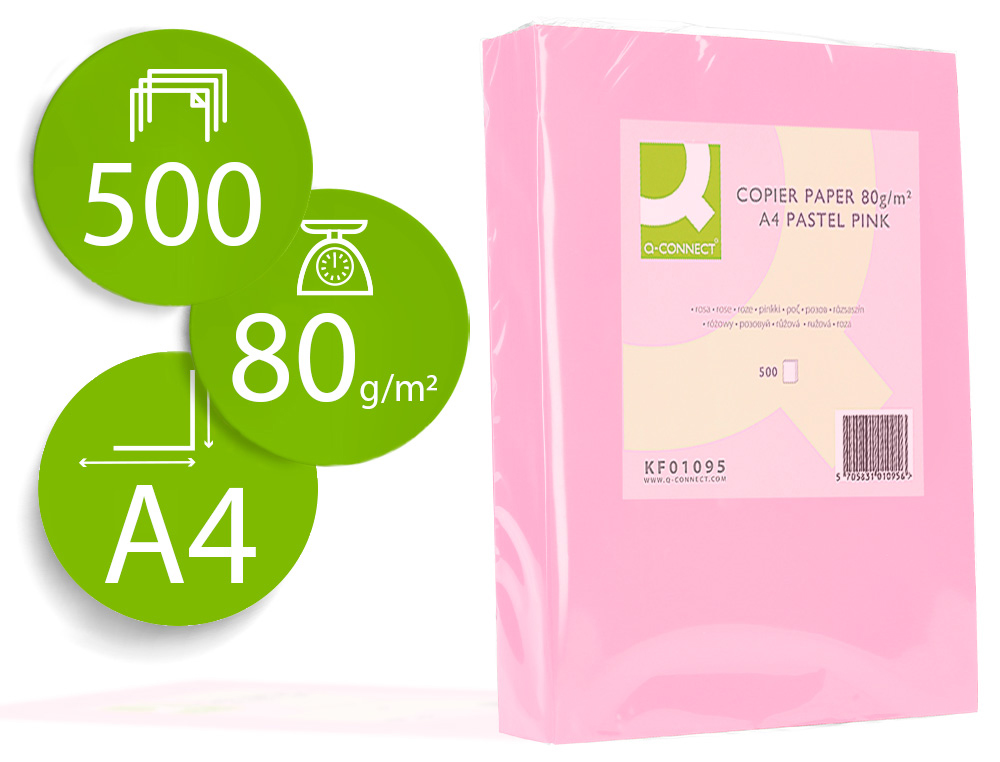 PAPEL DE COR Q-CONNECT DIN A4 80 GR ROSA EMBALAGEM DE 500 FOLHAS