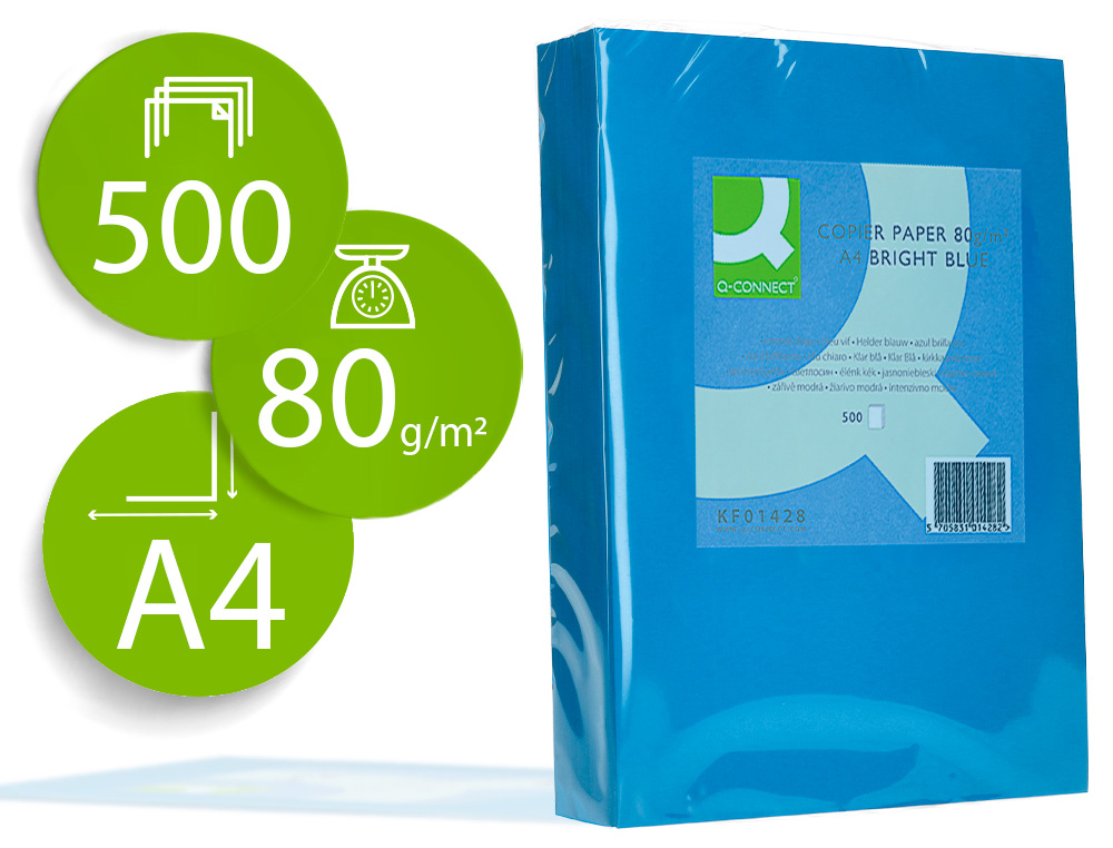 PAPEL DE COR Q-CONNECT DIN A4 80 GR AZUL INTENSO EMBALAGEM DE 500 FOLHAS