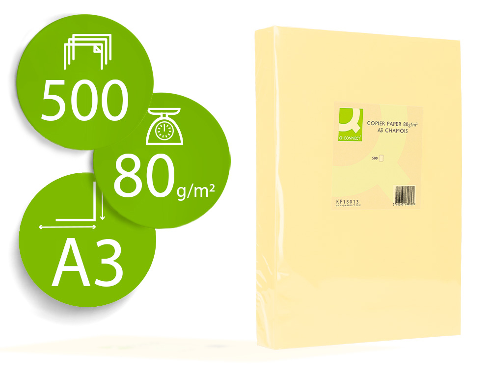 PAPEL DE COR Q-CONNECT DIN A3 80 GR CHAMPAGNE EMBALAGEM DE 500 FOLHAS