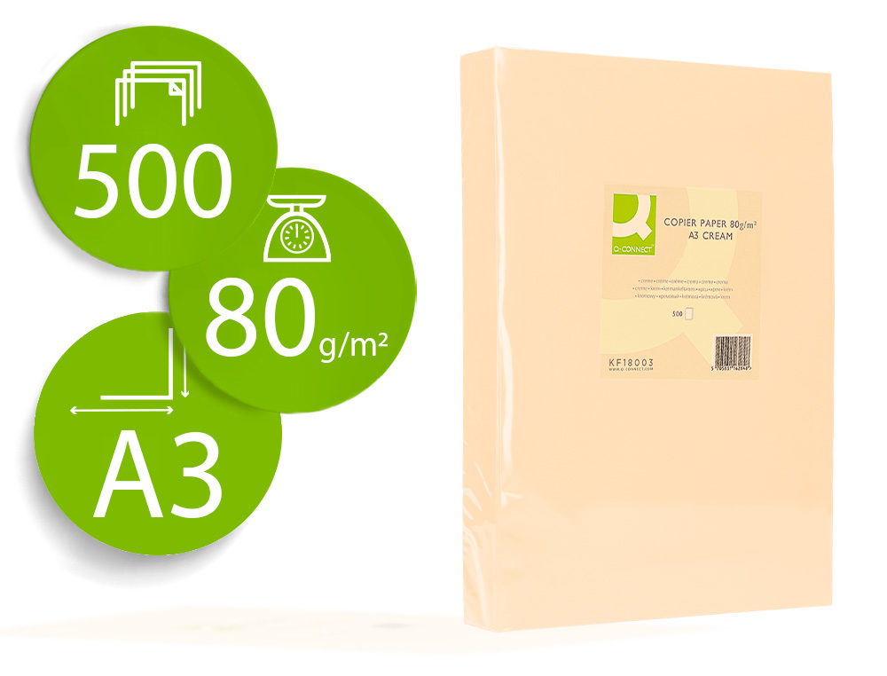PAPEL DE COR Q-CONNECT DIN A3 80 GR CREME EMBALAGEM DE 500 FOLHAS