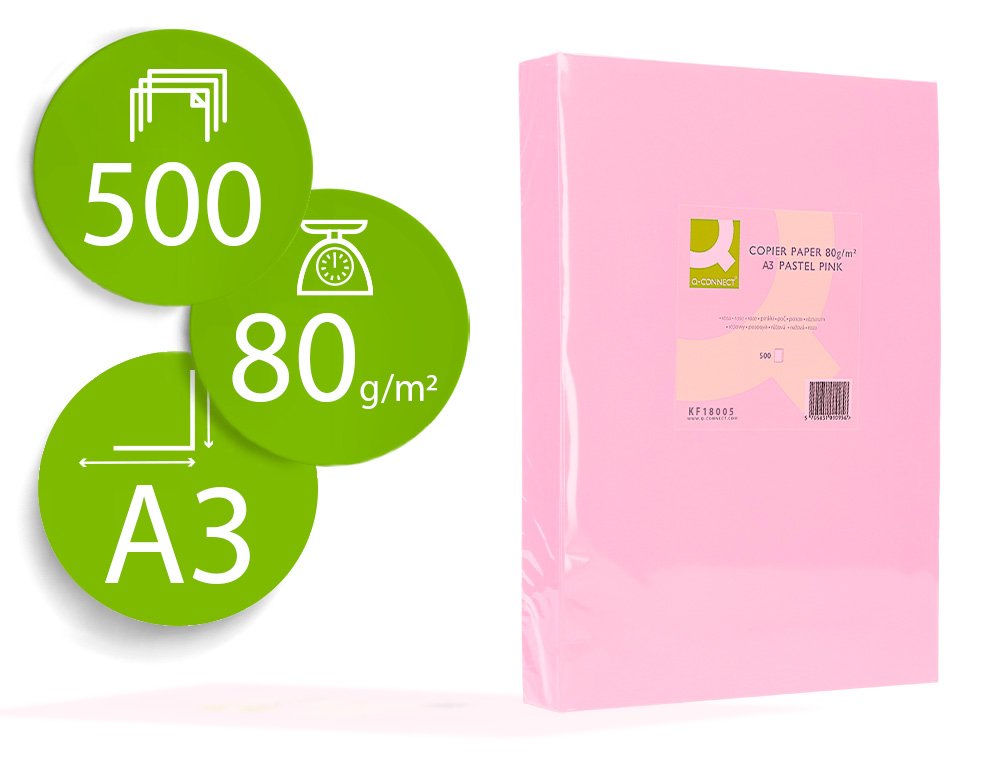 PAPEL DE COR Q-CONNECT DIN A3 80 GR ROSA EMBALAGEM DE 500 FOLHAS