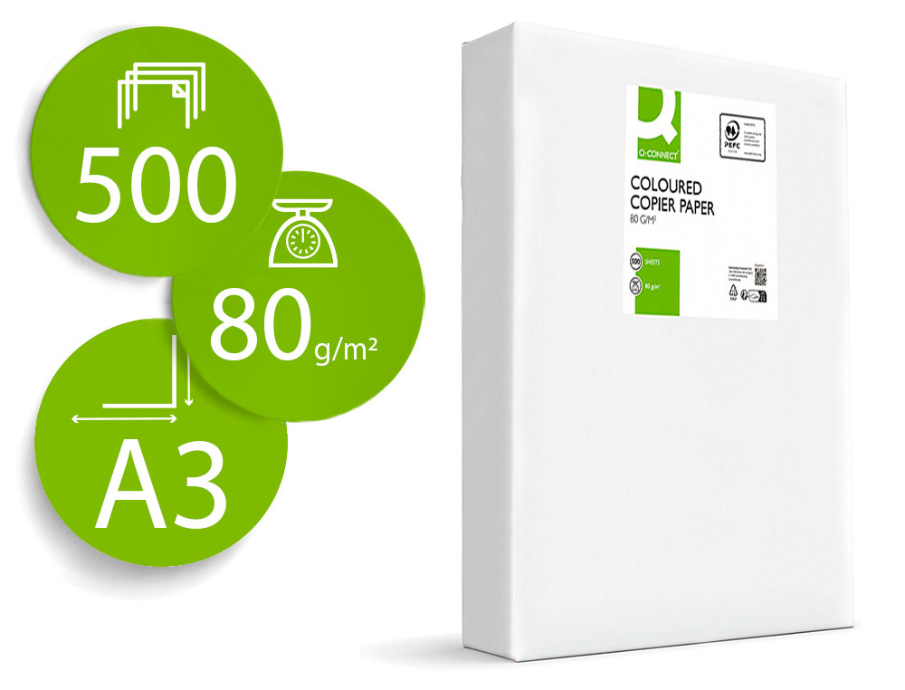 PAPEL DE COR Q-CONNECT DIN A3 80 GR LARANJA NEON EMBALAGEM DE 500 FOLHAS