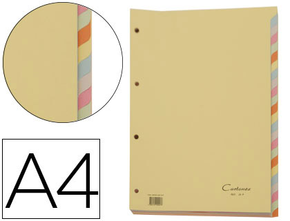 SEPARADOR CARTONEX DE CARTOLINA DIN A4 COM 24 SEPARADORES DE CORES