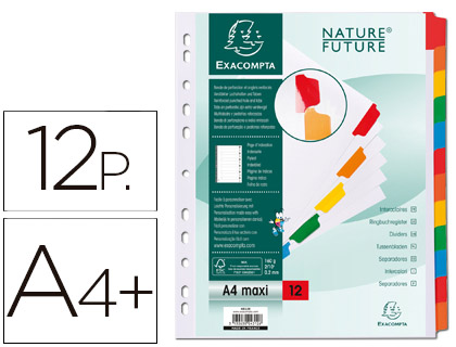 SEPARADOR EXACOMPTA CARTOLINA BRANCO CONJUNTO DE 12 SEPARADORES PESTANAS COLORIDAS A4+ MULTIPERFURADO