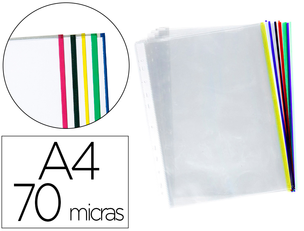 BOLSA CATALOGO/MICA Q-CONNECT DIN A4 70 MICRONS CRISTAL COM REBORDO CORES SORTIDAS BOLSA DE 25 UNIDADES