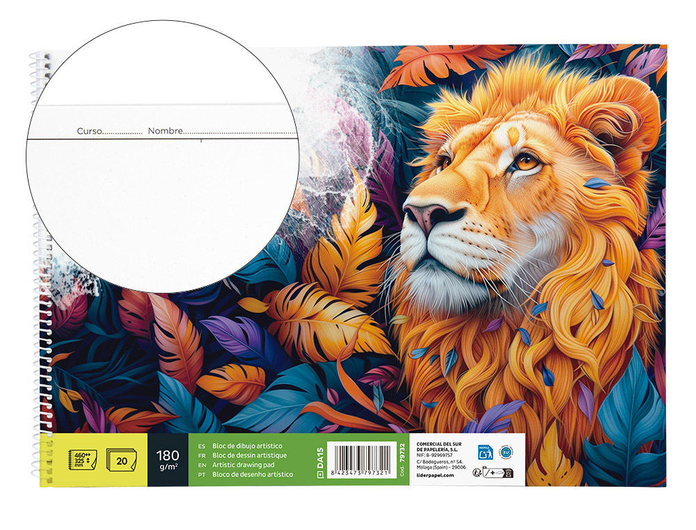 BLOCO DE DESENHO LIDERPAPEL ARTISTICO ESPIRAL 460X325MM 20 FOLHAS 180 GR COM ESQUADRIA