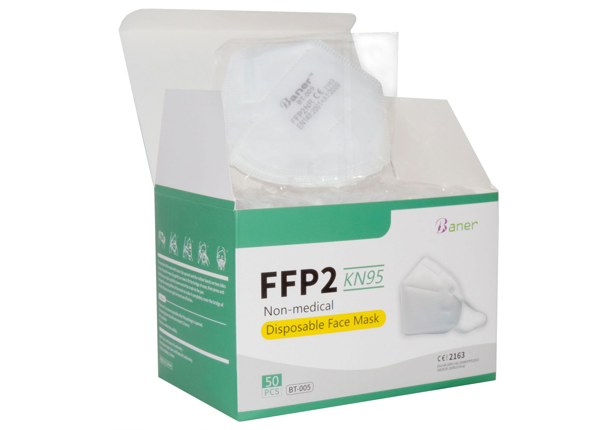 Mscara FFP2 sem Vlvula e lmina nasal ajustvel BANER BT-005 - Caixa de 50 unidades 