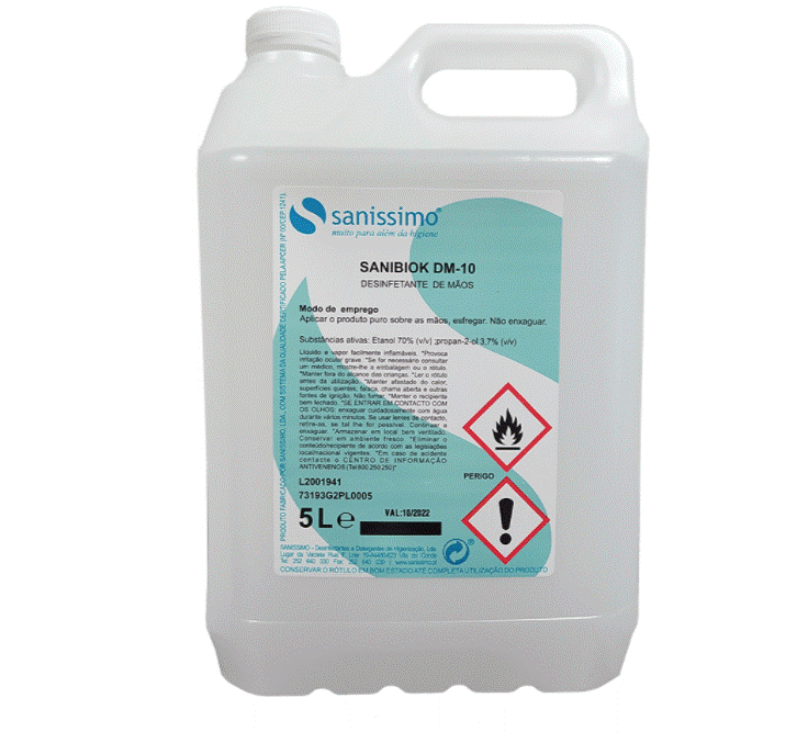 GEL DE MOS DESINFECTANTE HIDRO-ALCOLICO SANIBIOK DM-10  - 5 LITRO