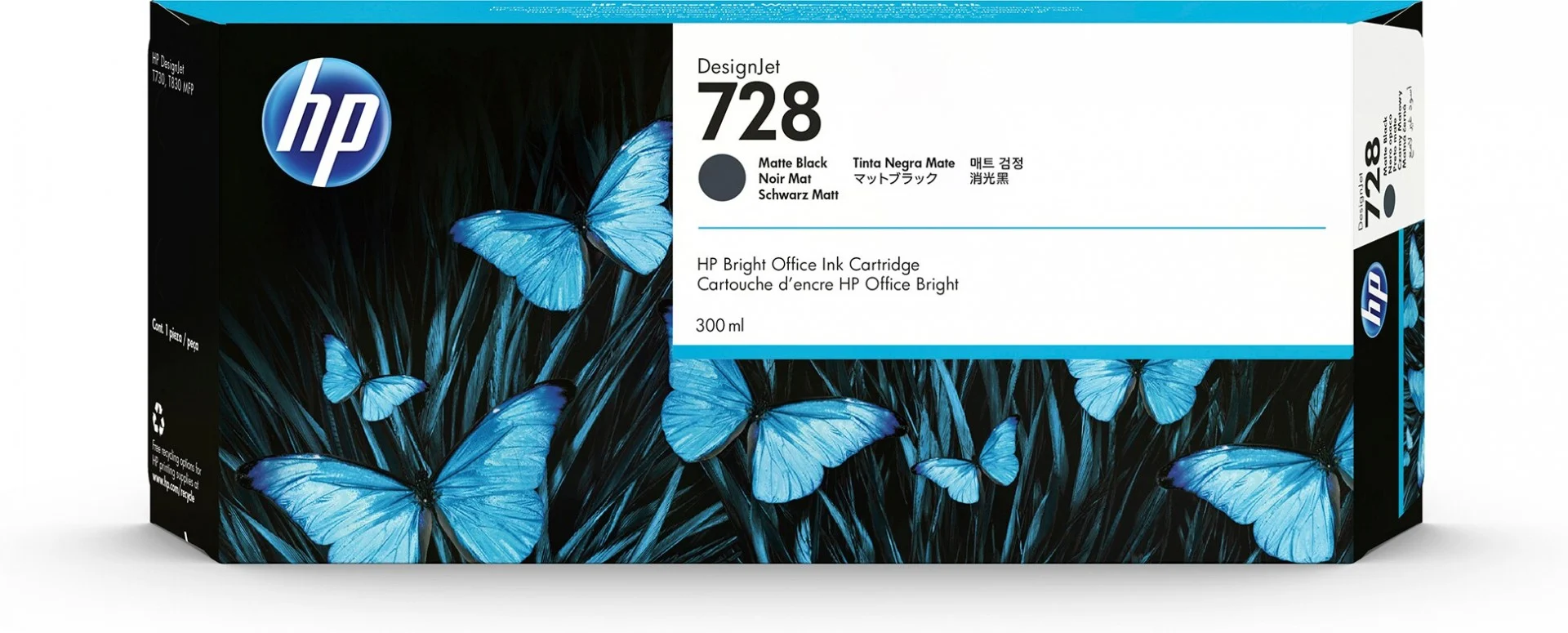 TINTEIRO HP 728 PRETO MATE DESIGNJET T730/T830 300ML F9J68A